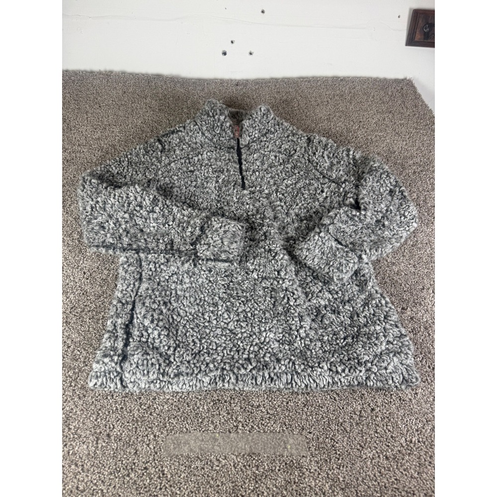 Weatherproof Vintage Mens Large Grey Sherpa Fleece Quarter Zip Pullover Sweater